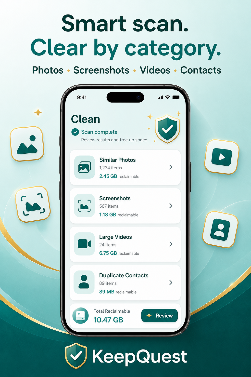 Smart scan of similar photos and storage categories